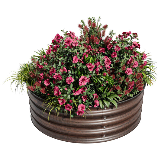 Garvee Round Metal Raised Garden Bed, 2x1FT Galvanized Planter Box, Rust-Resistant, Open Bottom, Safe Edge, Easy Assembly for Vegetables, Flowers & Herbs – Wood Grain