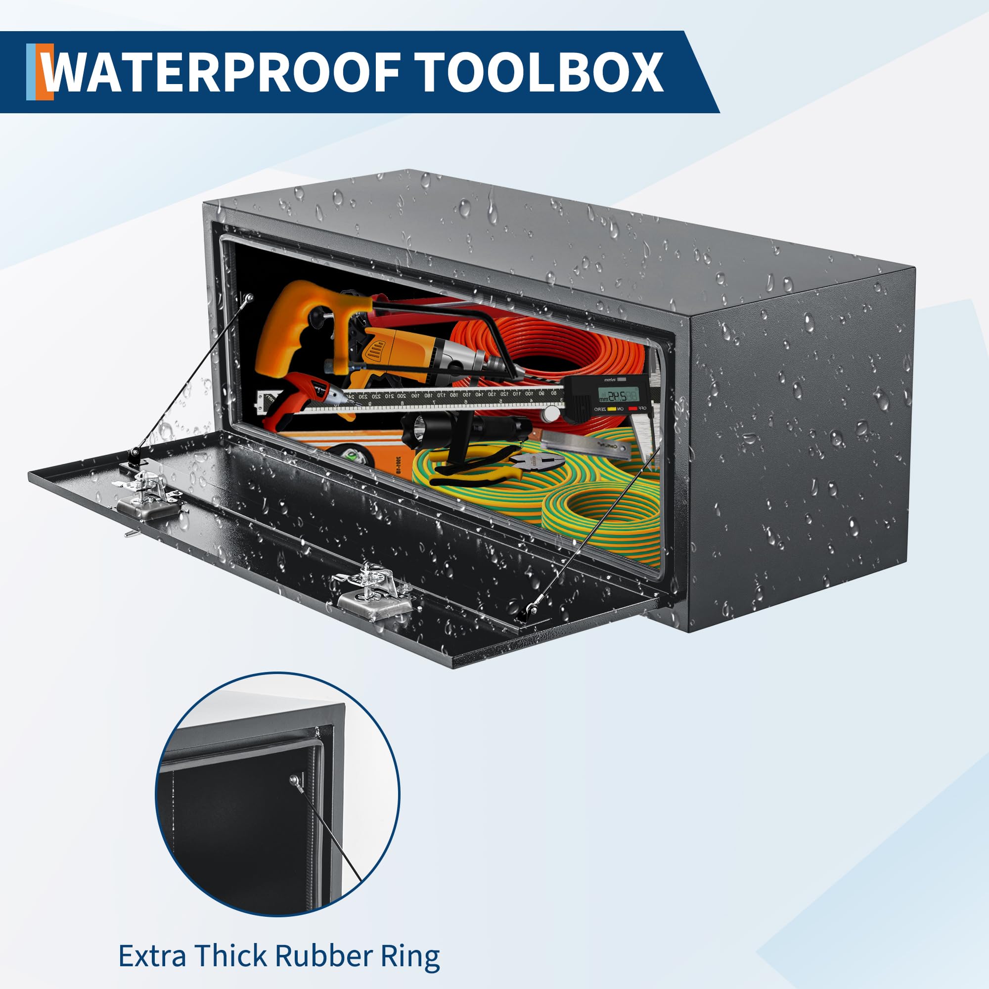 Garvee 60" x 16" x 13" Heavy Duty Black Steel Underbody Truck Tool Box – Weatherproof T-Handle Lock Storage Chest – Smooth Surface, Ideal for Pickups, Trailers, RVs, Black Base Silver Flower Spray Plastic, Underbody Tool Box
