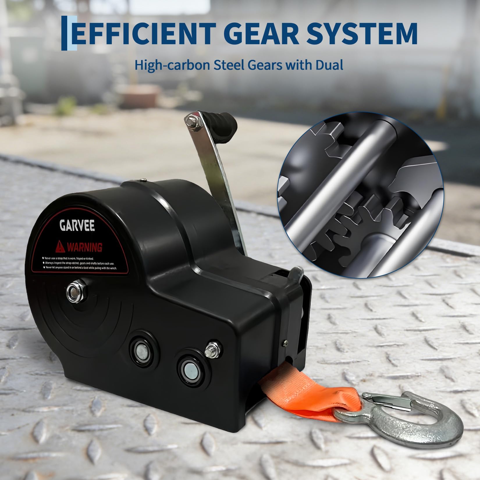 Garvee 3500lbs Heavy Duty Boat Trailer Winch with 33ft Strap, 4:1/8:1 Gear Ratio Hand Winch, Portable Hand Crank Winch for Towing Pulling Boat Trailer Truck RV ATV Jet Ski & Off-Road Recovery, Orange