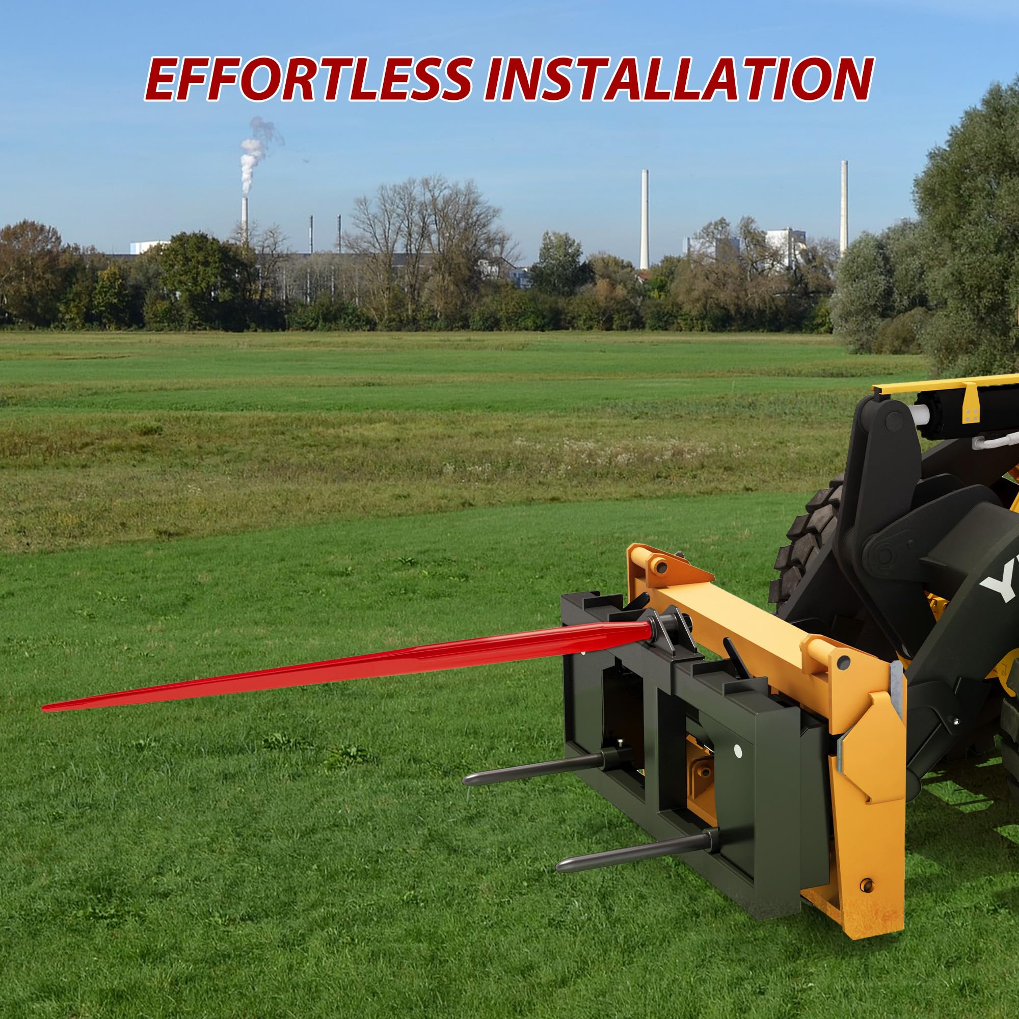 Garvee 49" Hay Bale Spear Attachment for Skid Steer & Tractor – 3000lbs Load Capacity – Quick Attach with 1 Red 49" Spear & 2 Black 17" Stabilizer Spears – Heavy Duty Bale Mover – Red Spear + 2 Black Stabilizers