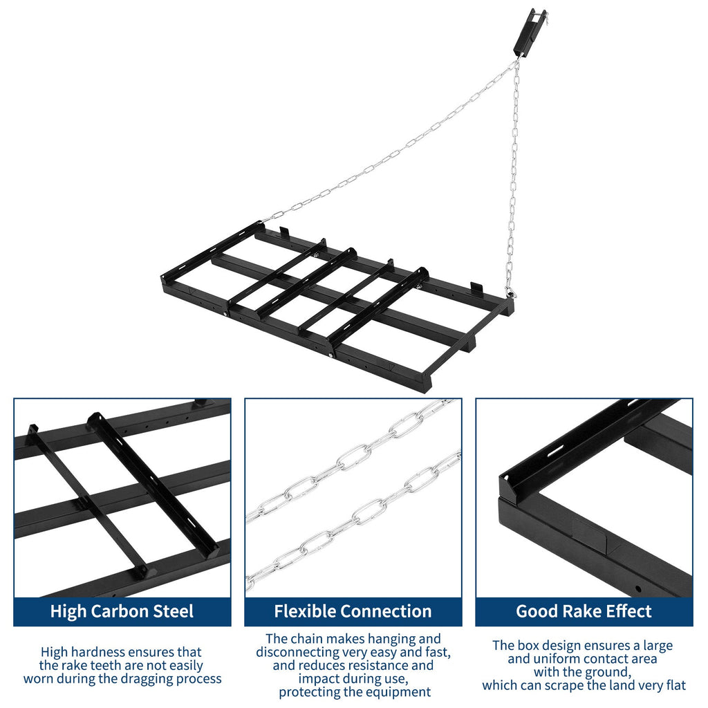Garvee Heavy Duty 4FT Drag Harrow for ATV/UTV/Tractor/Mower – Adjustable Bars & 72in Chain – Professional Driveway Grader & Landscape Rake – Ideal for Lawn Leveling and Grading, Black