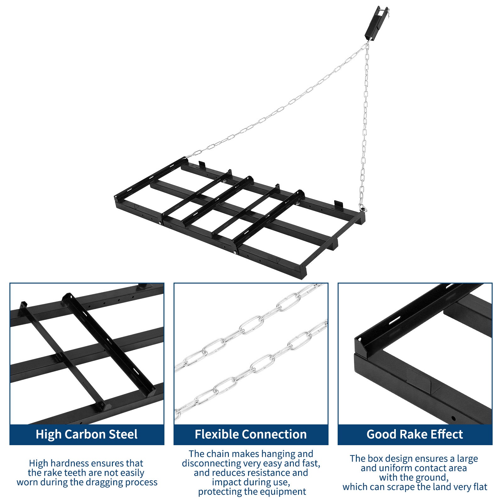 Garvee Heavy Duty 4FT Drag Harrow for ATV/UTV/Tractor/Mower – Adjustable Bars & 72in Chain – Professional Driveway Grader & Landscape Rake – Ideal for Lawn Leveling and Grading, Black