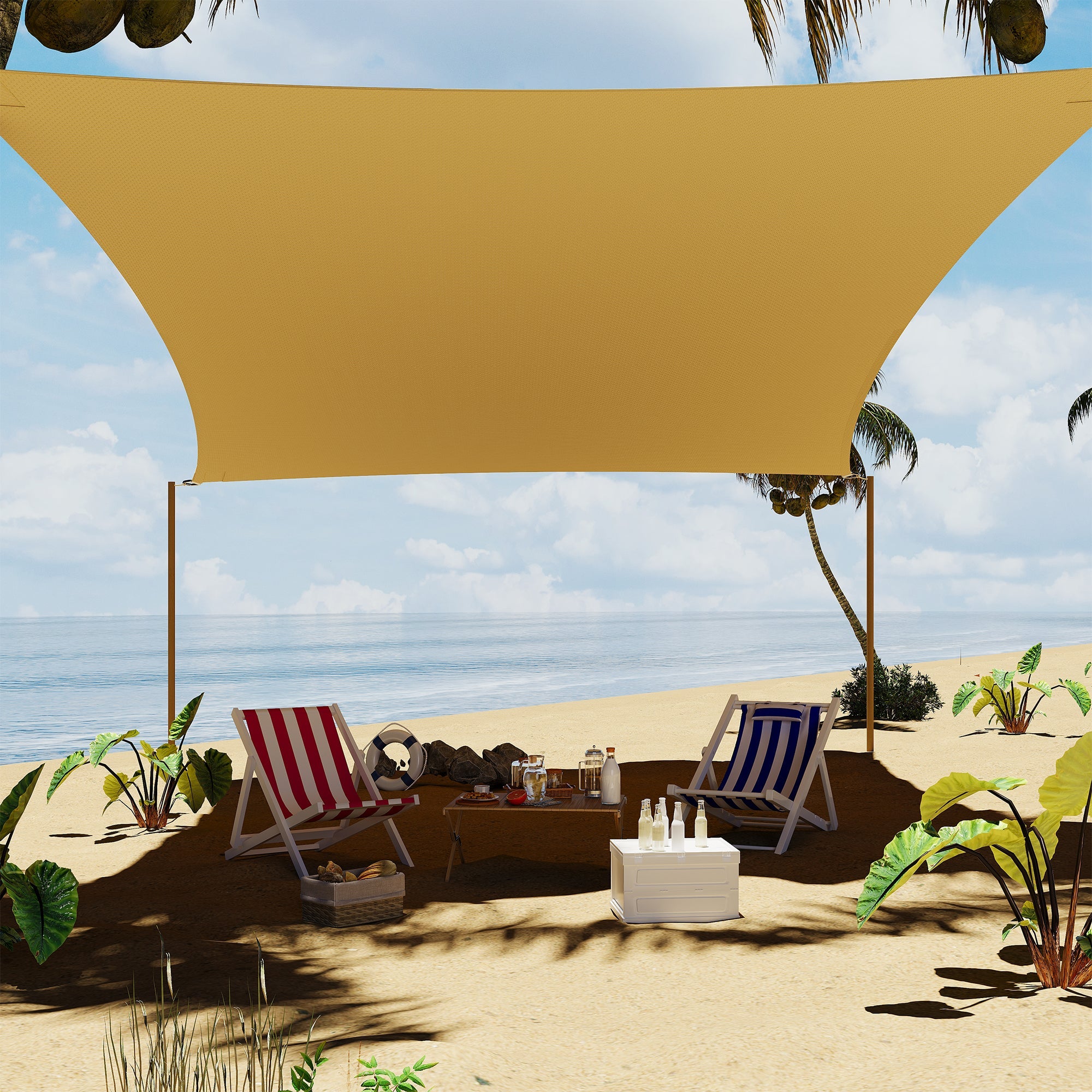 Garvee Sun Shade Sail 12' × 16' Rectangle, 95% UV Block Breathable HDPE Outdoor Canopy with Curved Edges and Installation Ropes for Patio, Backyard, Deck, Garden and Pool, Sand