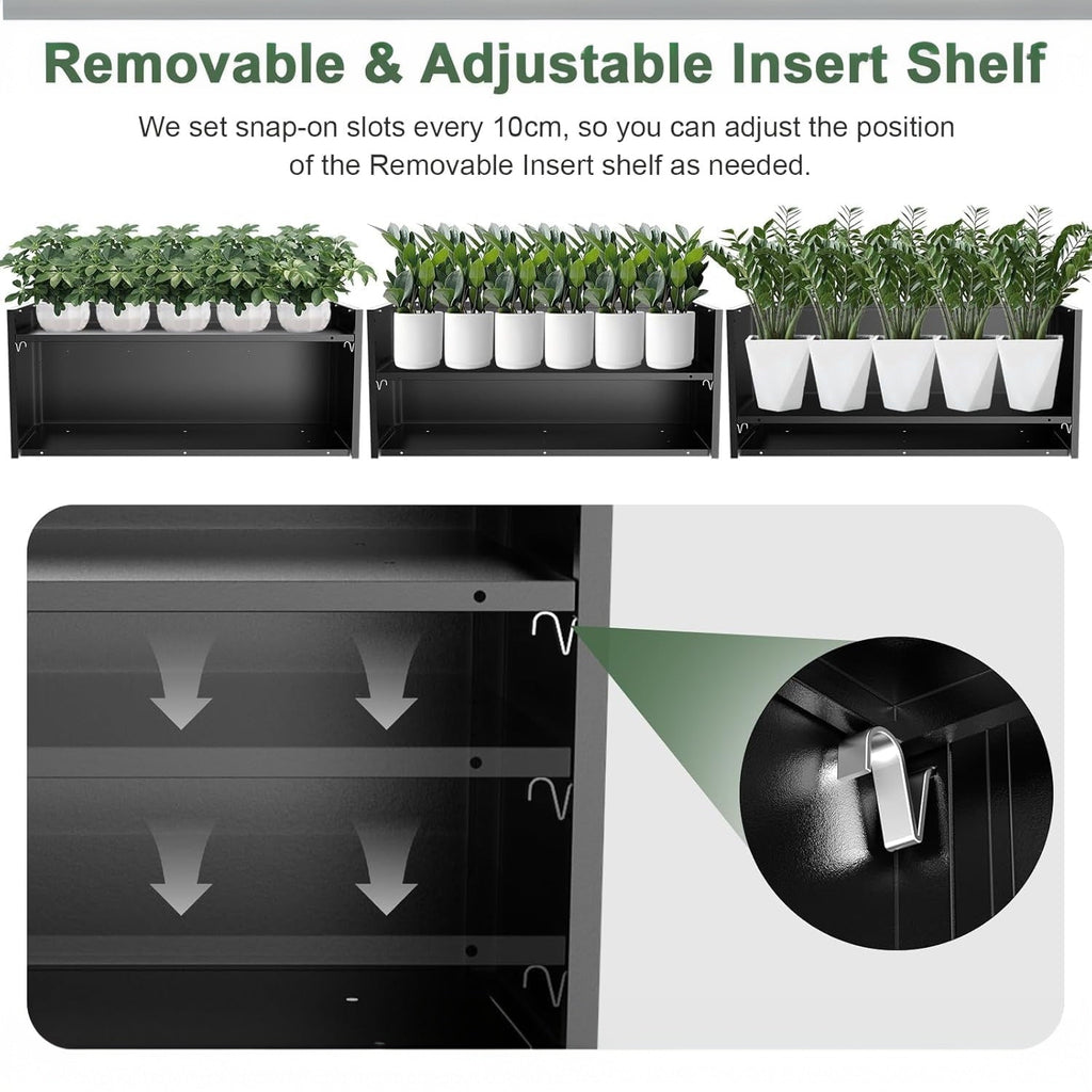 Garvee Raised Garden Bed, 51.2 x 18.1 x 11.8-Inch Black Steel Planter with Open Bottom and Removable Dividers for Vegetables, Herbs and Flowers