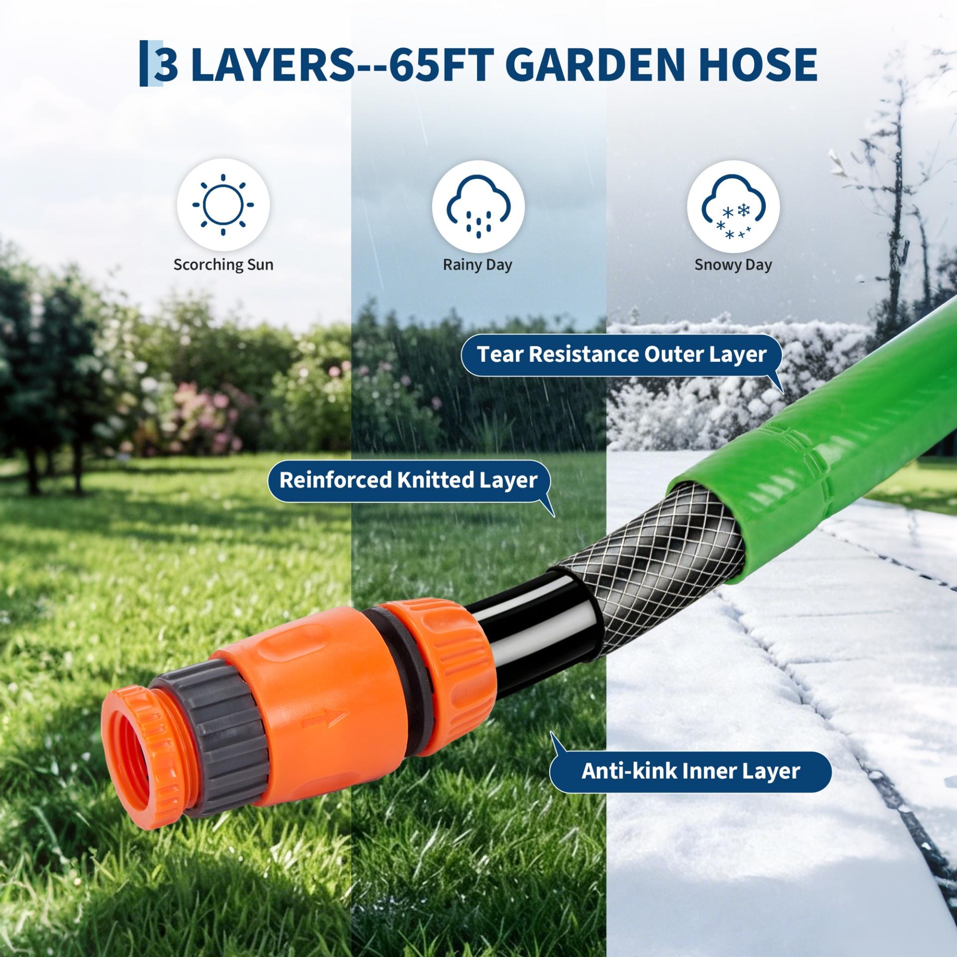 Garvee 1/2" x 65 FT Retractable Garden Hose Reel, Wall-Mounted Auto Rewind Water Hose Reel with Any-Length Lock & 180° Swivel Bracket