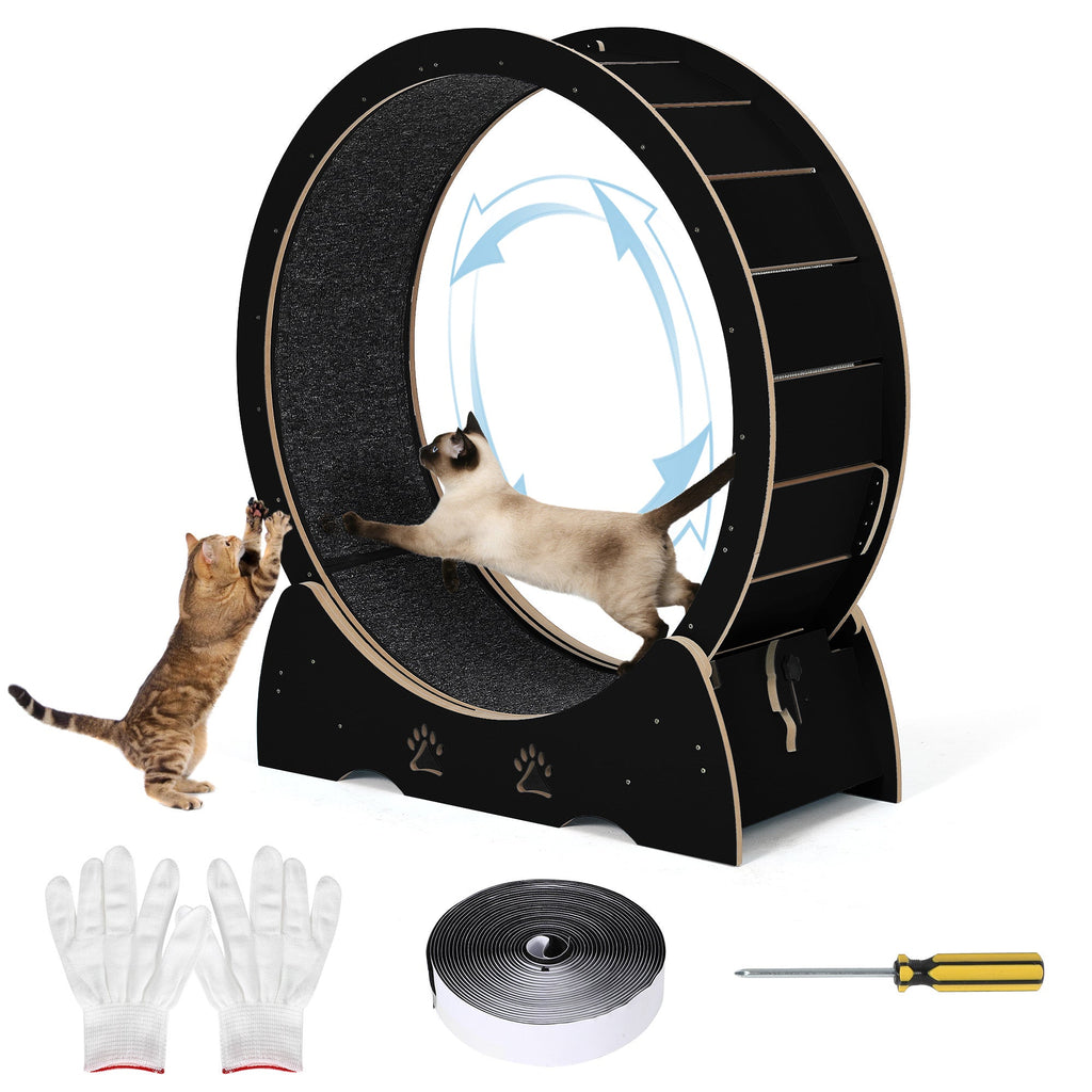 Garvee Large Wooden Cat Exercise Wheel Treadmill, 39" Indoor Running Wheel with Detachable Carpeted Track – Ideal for Cat Fitness, Training, Weight Loss, Black
