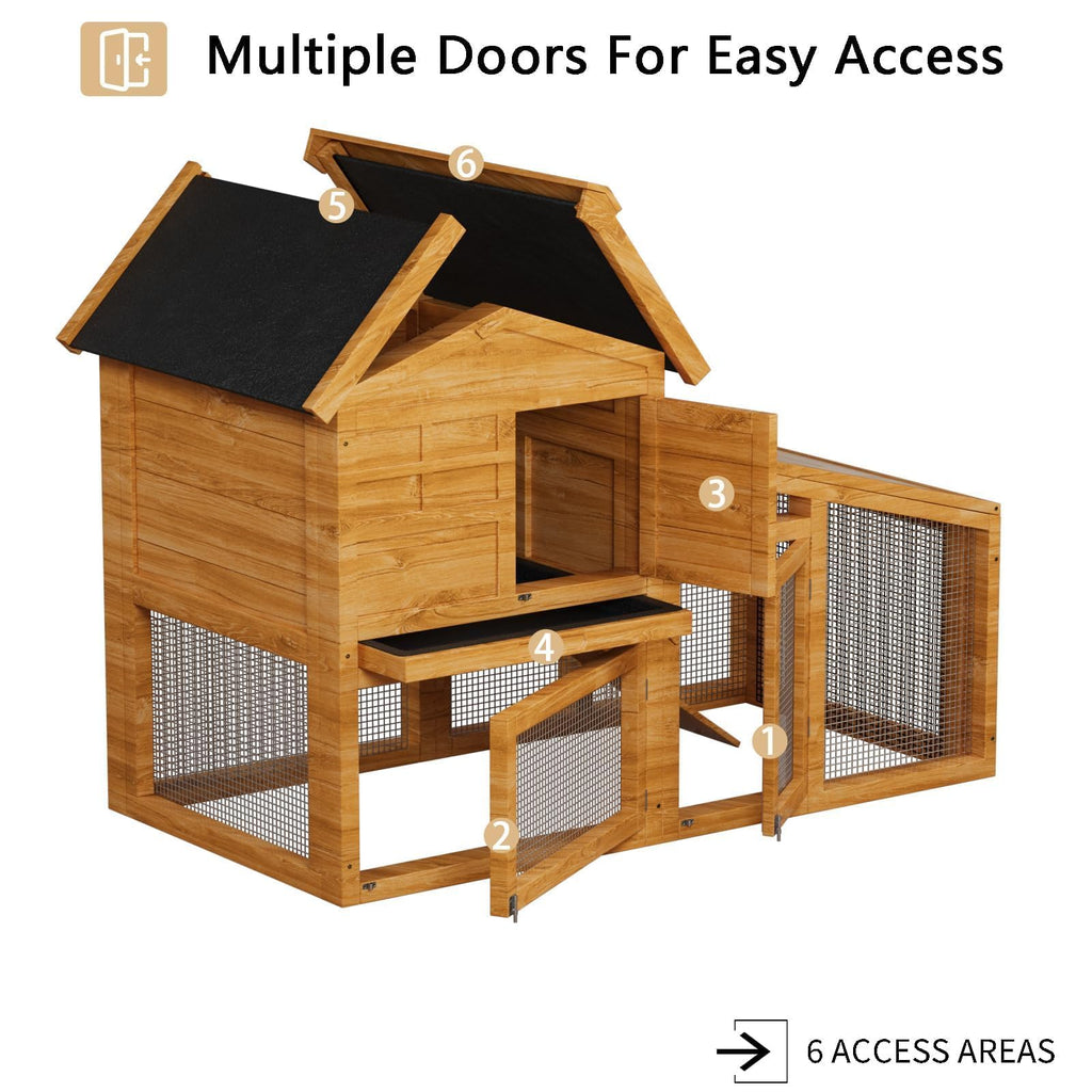 Garvee 2-Tier 53" Wooden Small Animal Cage, Weatherproof Rabbit Hutch with Non-Slip Ramp, Leak-Proof Removable Tray, Anti-Chew Metal Frame, Asphalt Roof, Ideal for Rabbits, Guinea Pigs, Rufous White