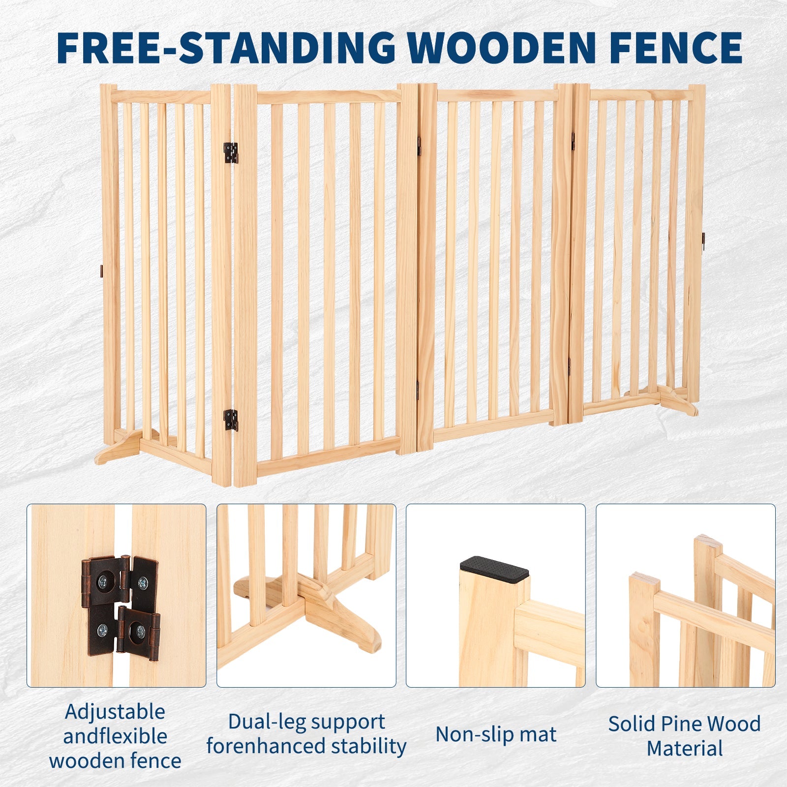 Garvee Wooden Freestanding Dog Gate, Collapsible Pet Gate with Support Feet, Indoor Dog Fence for The House,Doorways, Stairs，Expandable Pet Fence -4 Panel, 36” H
