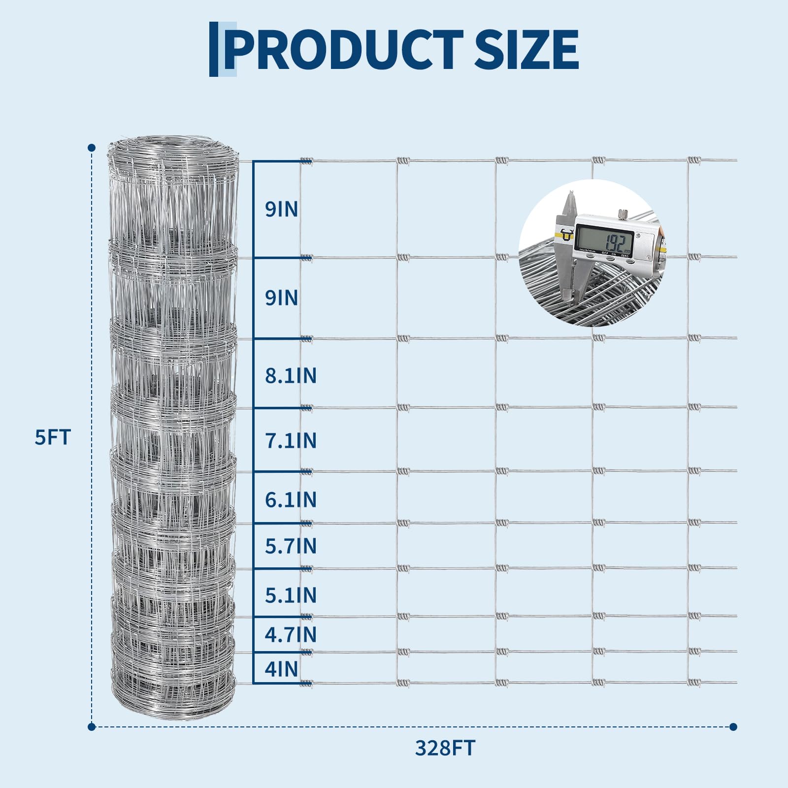 Garvee 5 ft Heavy Duty Galvanized Farm Fence, 14GA Livestock Wire Fence for Cattle Goats and Sheep