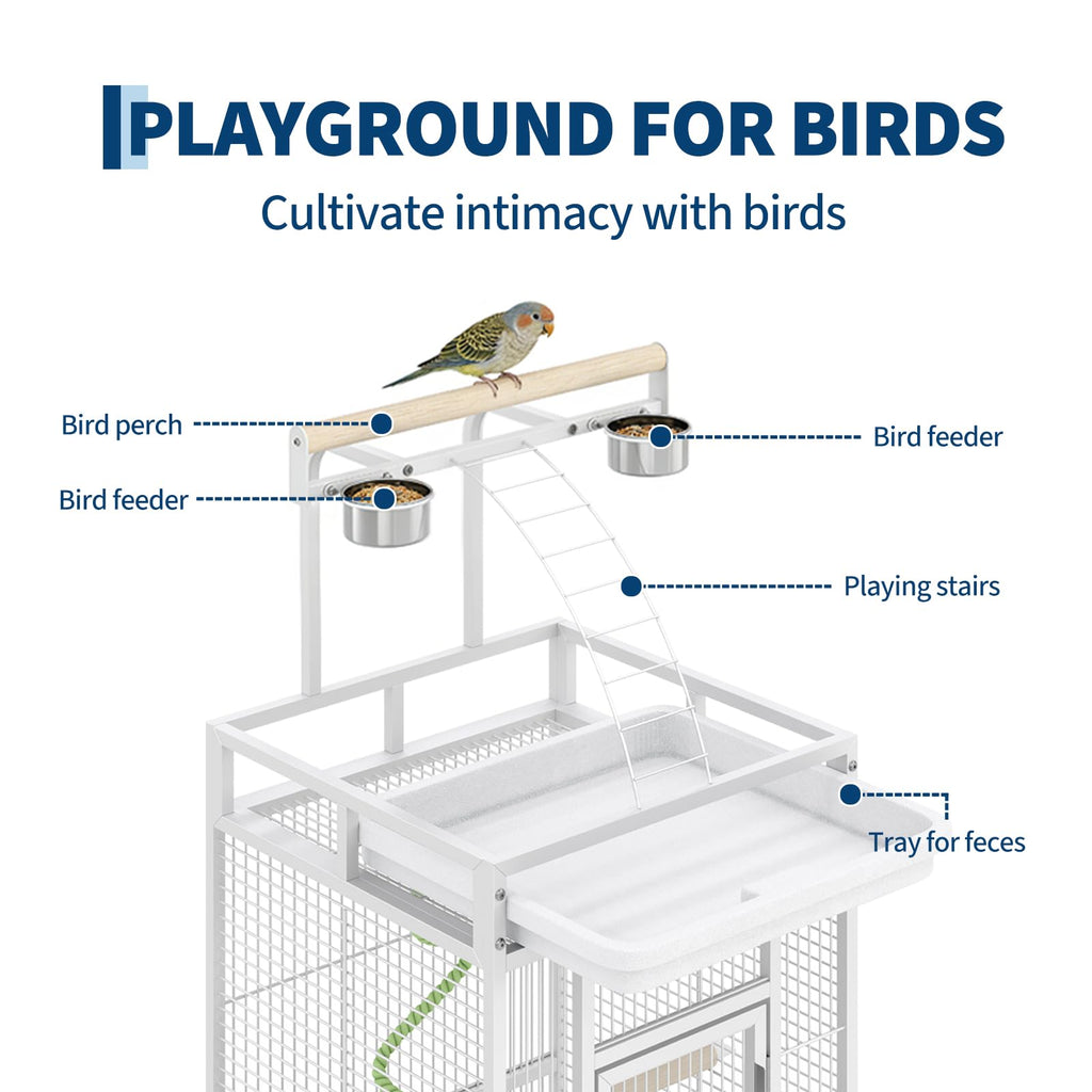 Garvee 60"h Bird Cage, Parakeet Cage with Playtop, Bird Rope Perche, Feed Bowls, White Parrot Cage for Parakeets, Conures, Cockatiel, Cockatoo