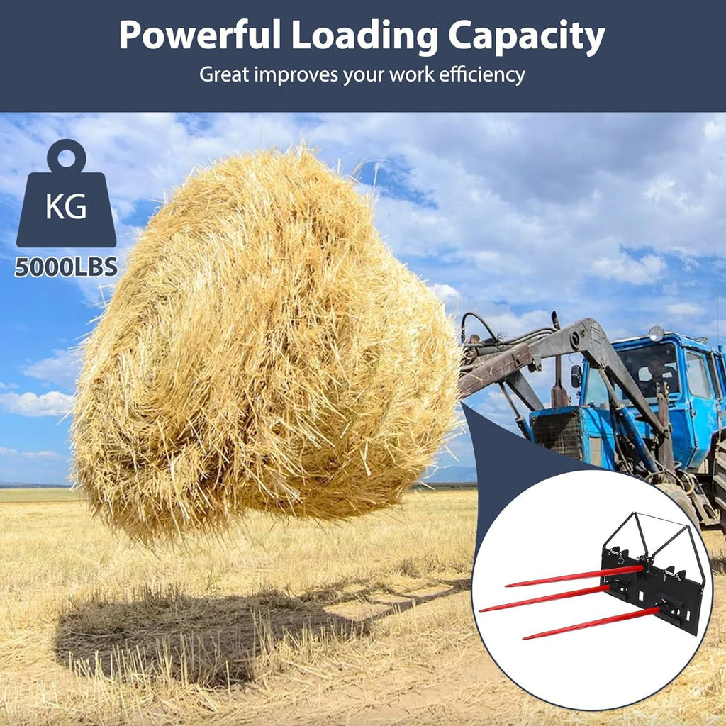Garvee 49" Heavy Duty Hay Bale Spear Pair (2-Pack) - 1-3/4" Base Diameter Forged Spring Steel High-Capacity Spikes (4000-4500 lbs WLL) for Tractors, Skid Steers, Loaders, & Kubota (High-Visibility Red)