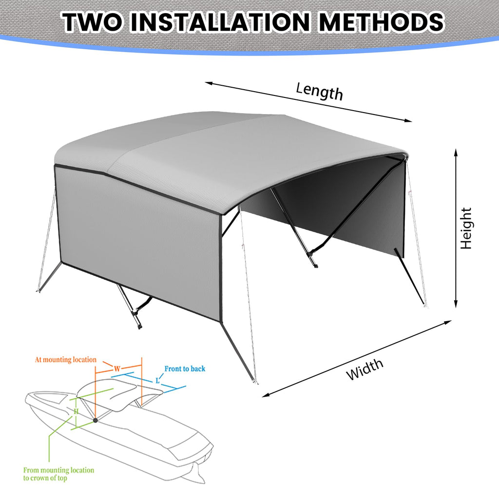 Garvee Heavy-Duty 3 Bow Bimini Top for Boats – 600D Waterproof Marine Canopy with Removable Mesh Sidewalls, Adjustable Aluminum Alloy Frame, Side Curtains, Rear Support Poles, Storage Boot, Easy Install Sun Shade, Grey, Size: 3BOW 6'×54-60"×46" 4-wind
