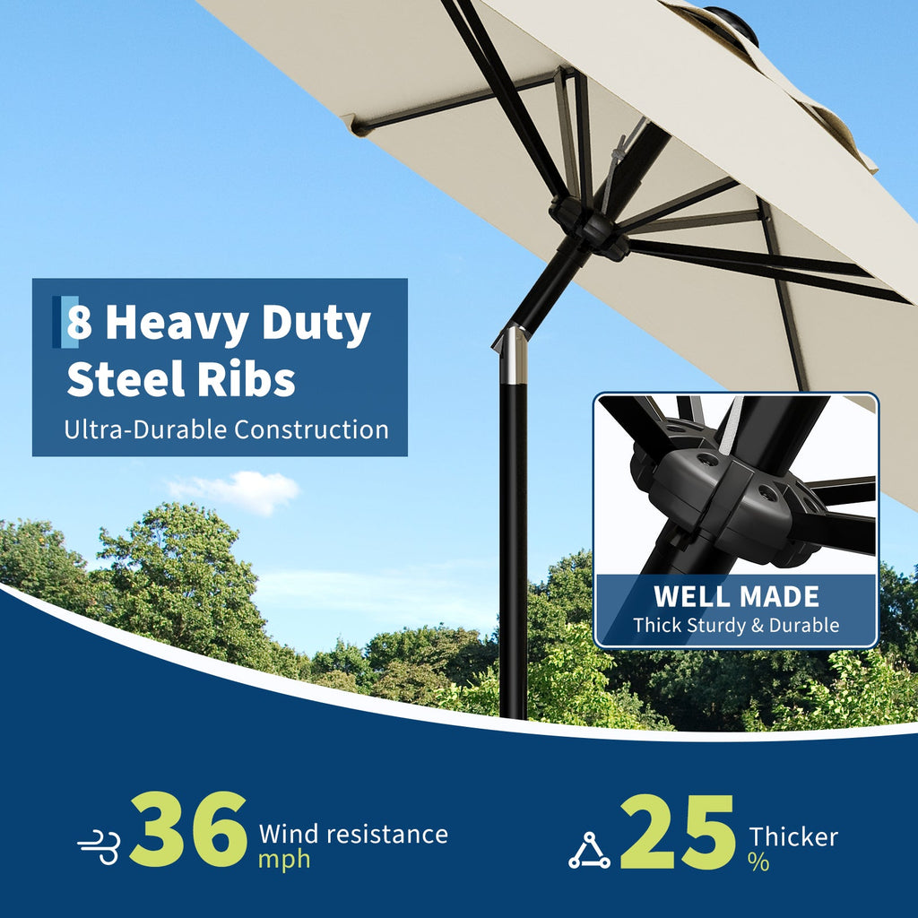 Garvee 9FT Beige Patio Umbrella - Outdoor Table Parasol with Smooth Crank Lift, Push Button Tilt & 8 Sturdy Ribs, Waterproof, UV Protection Market Umbrella for Yard, Deck, Pool, Garden