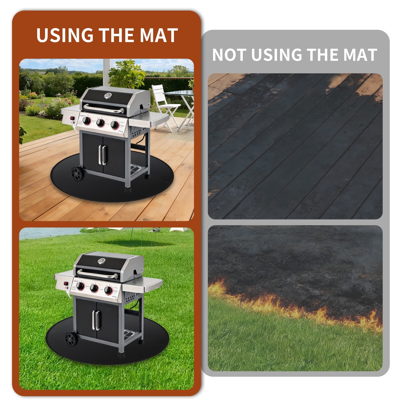 Garvee Double-Sided Fireproof & Waterproof Grill Mat – Heavy-Duty Fire Pit Deck Protector – Oil-Resistant, Reusable Pad for Patio, Outdoor & Indoor BBQ Fireplace – Black, 48-Inch