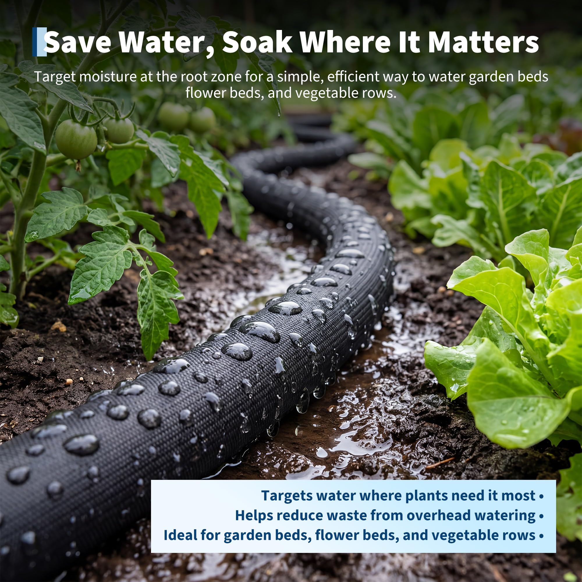 Garvee Flat Soaker Hose for Flower Beds & Vegetable Rows, 75 FT Linkable Drip Hose with Flexible, Kink-Resistant and Leakproof Design