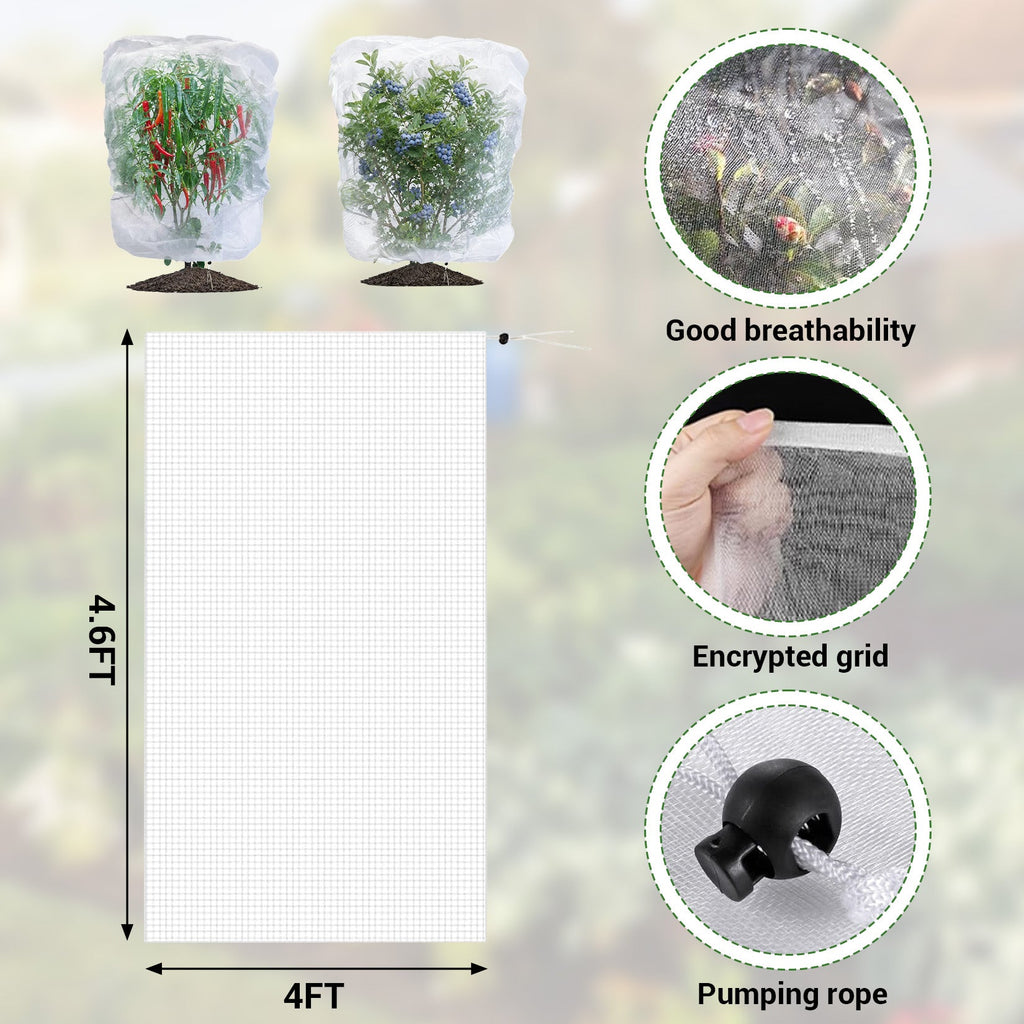 Garvee Garden Netting for Vegetables & Berry Bushes, 8-Pack 4 x 4.6 FT Reusable PE Mesh Covers with Drawstrings for Animal Protection