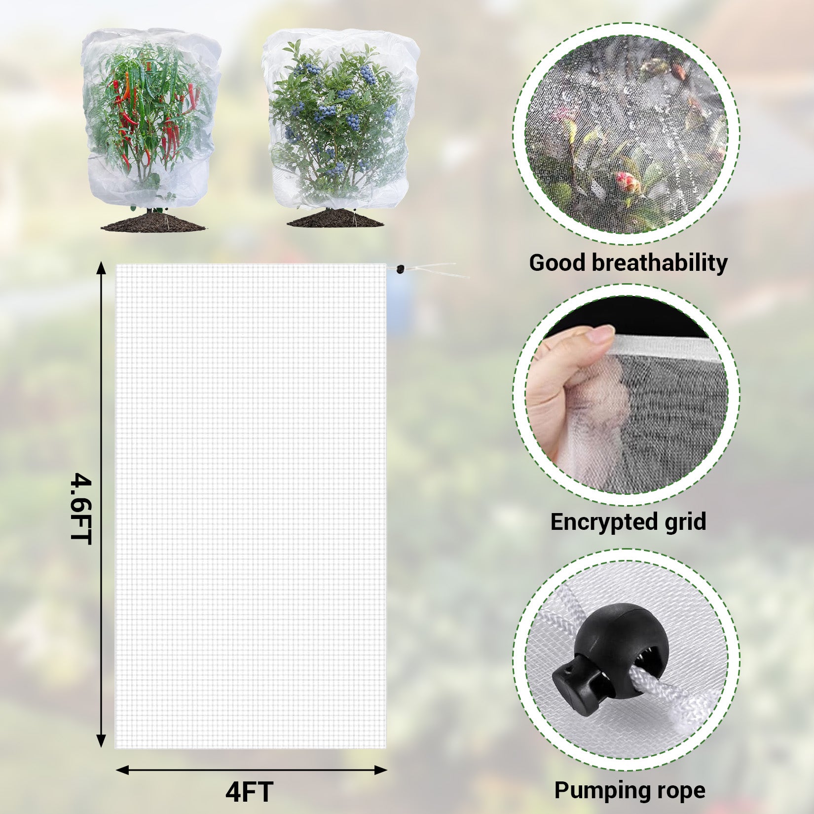 Garvee Garden Netting for Vegetables & Berry Bushes, 8-Pack 4 x 4.6 FT Reusable PE Mesh Covers with Drawstrings for Animal Protection