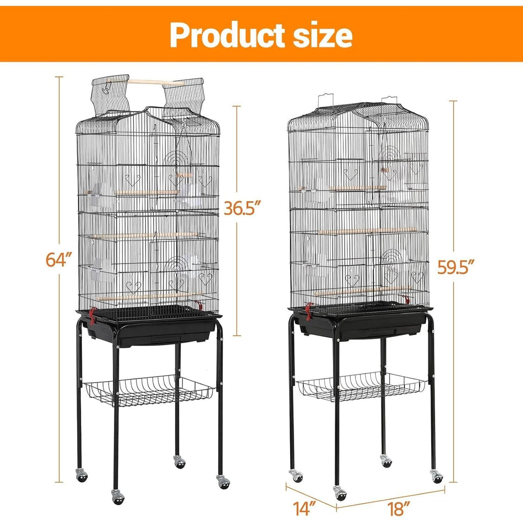 Garvee 59.5Inch Large Bird Cage, Metal Parakeet Cage with Rolling Stand, Parrot Cage, Feed Bowls for Parakeets, Cockatiel, Conures, Cockatoo