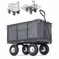 Garvee 800LBS Heavy Duty Steel Garden Cart Wagon with 10" Pneumatic Tires, Removable Mesh Sides, 180° Rotating Handle & Waterproof Bag, Utility Yard Trailer for Lawn, Garden & Farm, Gray