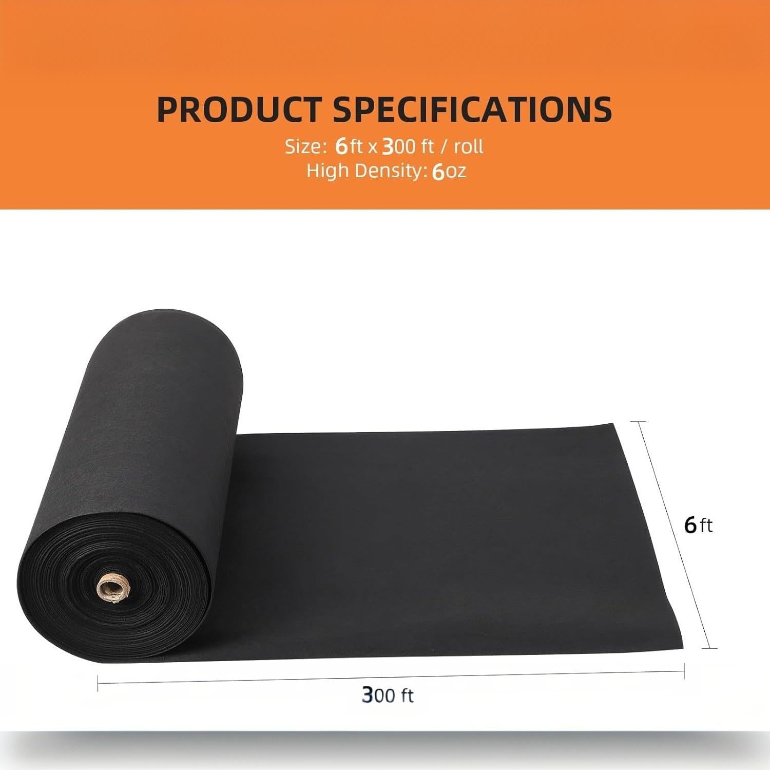 Garvee Geotextile Fabric, 6 x 300 FT 6 OZ PP Drainage Cloth with 350 N Tensile Strength and 440 N Load Capacity for Driveways, French Drains and Erosion Control