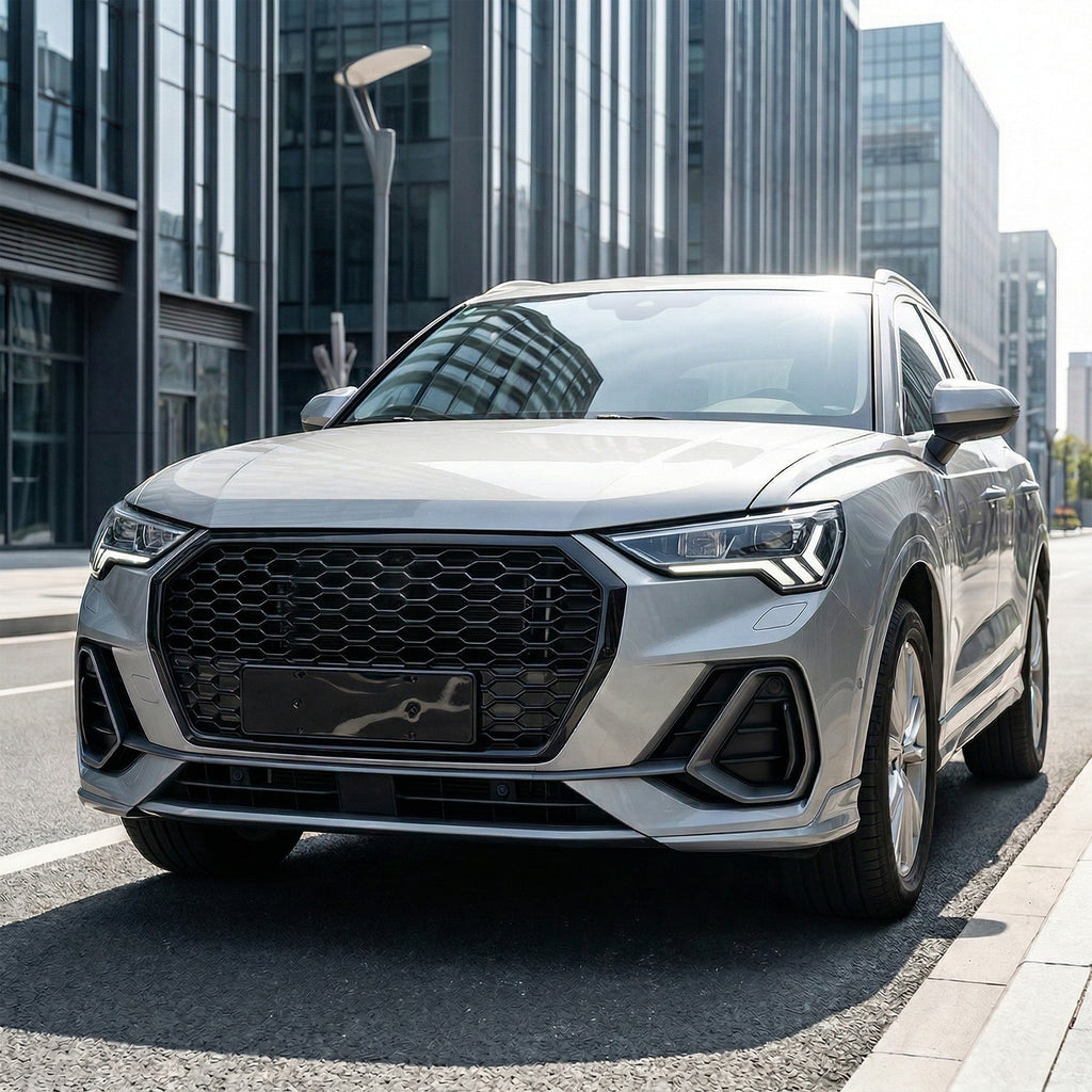 Garvee Gloss Black Honeycomb Front Grille for Audi Q3 2016-2018 – ABS Material – Direct Replacement – No Emblem – Radiator Protection – Weather-Resistant – Exterior Accessory – Color: Gloss Black