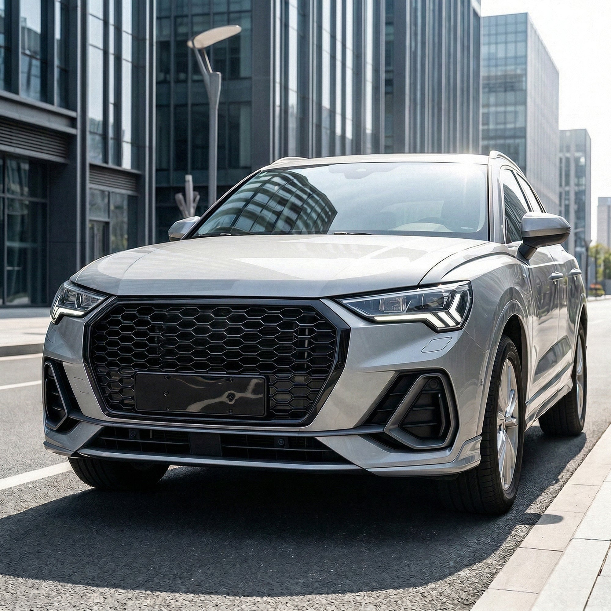 Garvee Gloss Black Honeycomb Front Grille for Audi Q3 2016-2018 – ABS Material – Direct Replacement – No Emblem – Radiator Protection – Weather-Resistant – Exterior Accessory – Color: Gloss Black