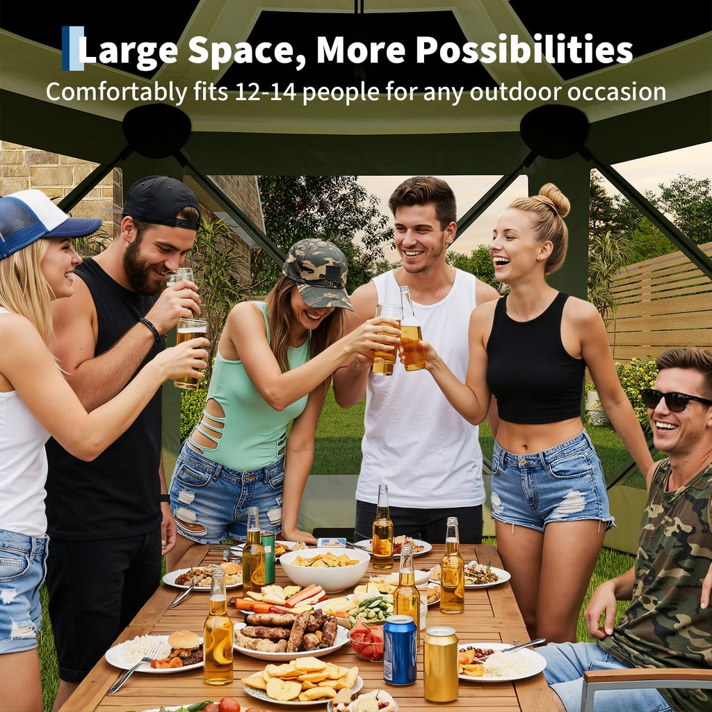 Garvee 13' x 13' Green Screen Tent, 6-Sided Quick-Set Outdoor Canopy Shelter with Removable Top, Bite-Proof Mesh, PU-Coated Oxford Fabric for Camping Patio