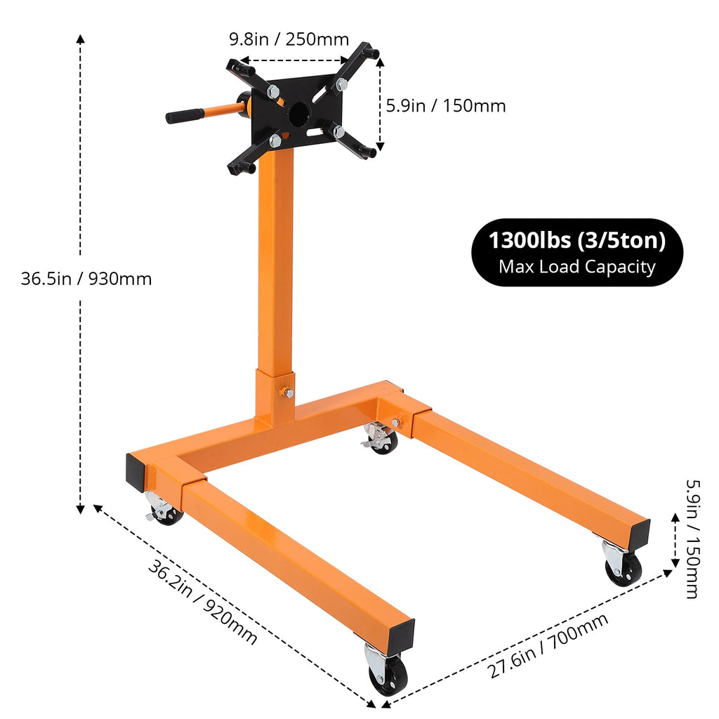Garvee Engine Stand 1300 Lbs Capacity 360° Rotating Head 4 Adjustable Arms Heavy Duty Steel Casters Auto Repair Workshop