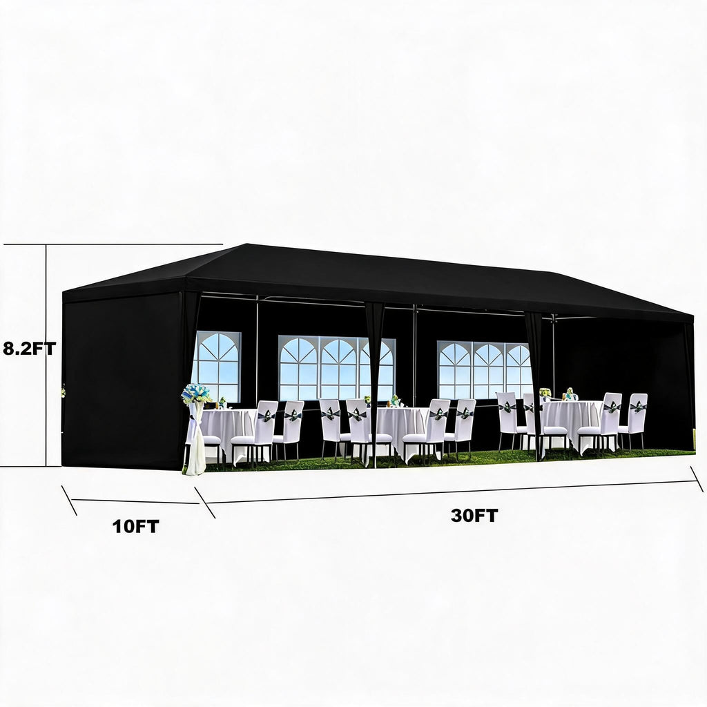 Garvee 10' × 30' Outdoor Party Tent with 5 Removable Sidewalls, Waterproof Canopy, Wedding Gazebo for Backyard, Patio, BBQ and Events, Black