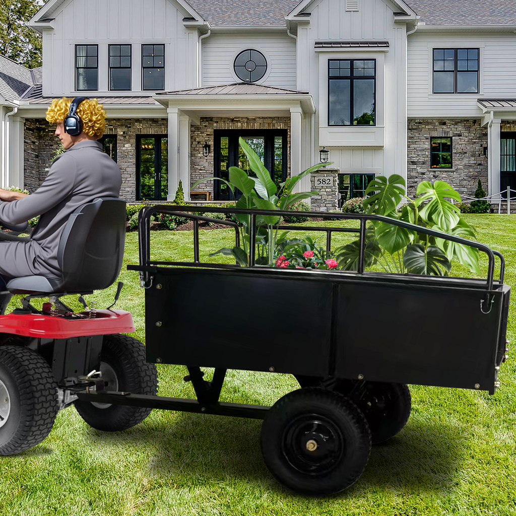 Garvee Tow-Behind Dump Cart for ATV, UTV and Lawn Tractor, 750 lbs Capacity, 15 Cu. Ft. Steel Trailer with Removable Sides and All-Terrain Tires