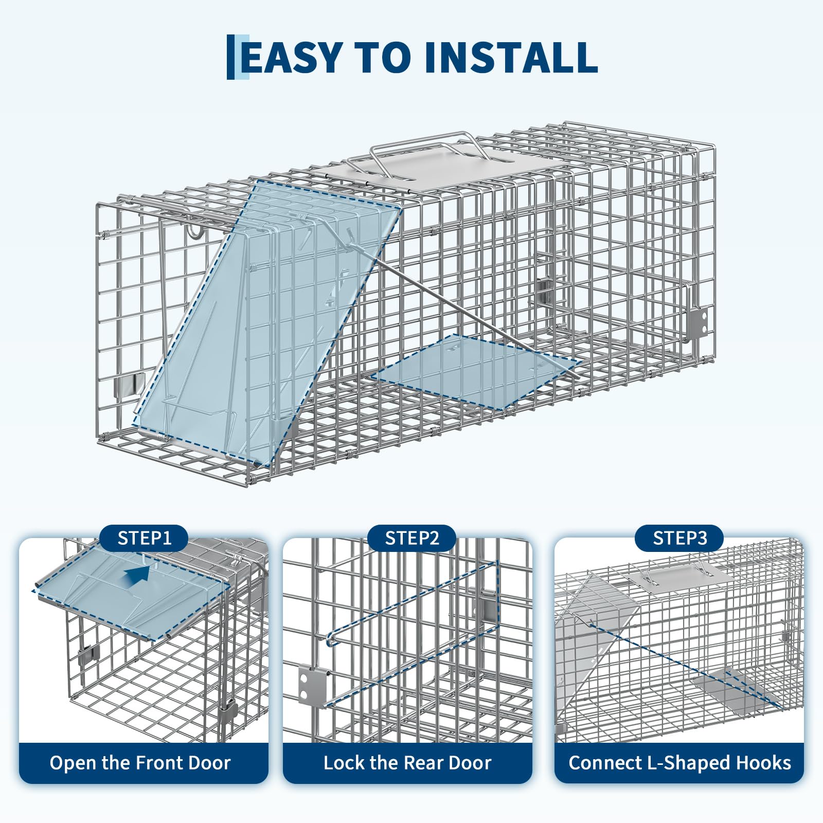 Garvee Compact Live Animal Trap Cage – Humane, Collapsible Steel, Sensitive Trigger – For Raccoons, Cats, Squirrels, Skunks, Rabbits, Foxes – Carry Handle – 24x8x8 in / 60x19x20 cm, Up to 2kg/4.4lbs