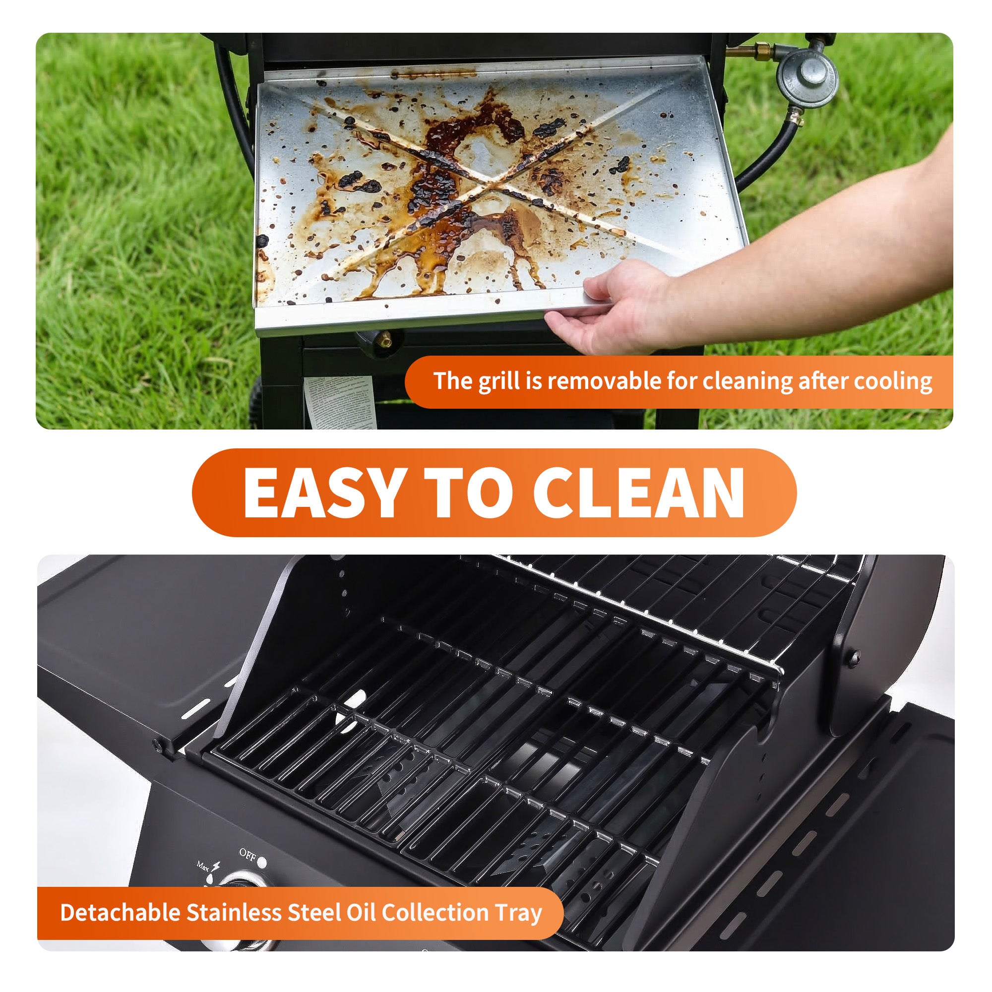 Garvee 2-Burner Propane Gas Grill – 16,000 BTU Matte Black BBQ Cart Grill with Cast Iron Grates, Foldable Side Tables, Built-in Thermometer & Warming Rack for Patio, Tailgating, Camping