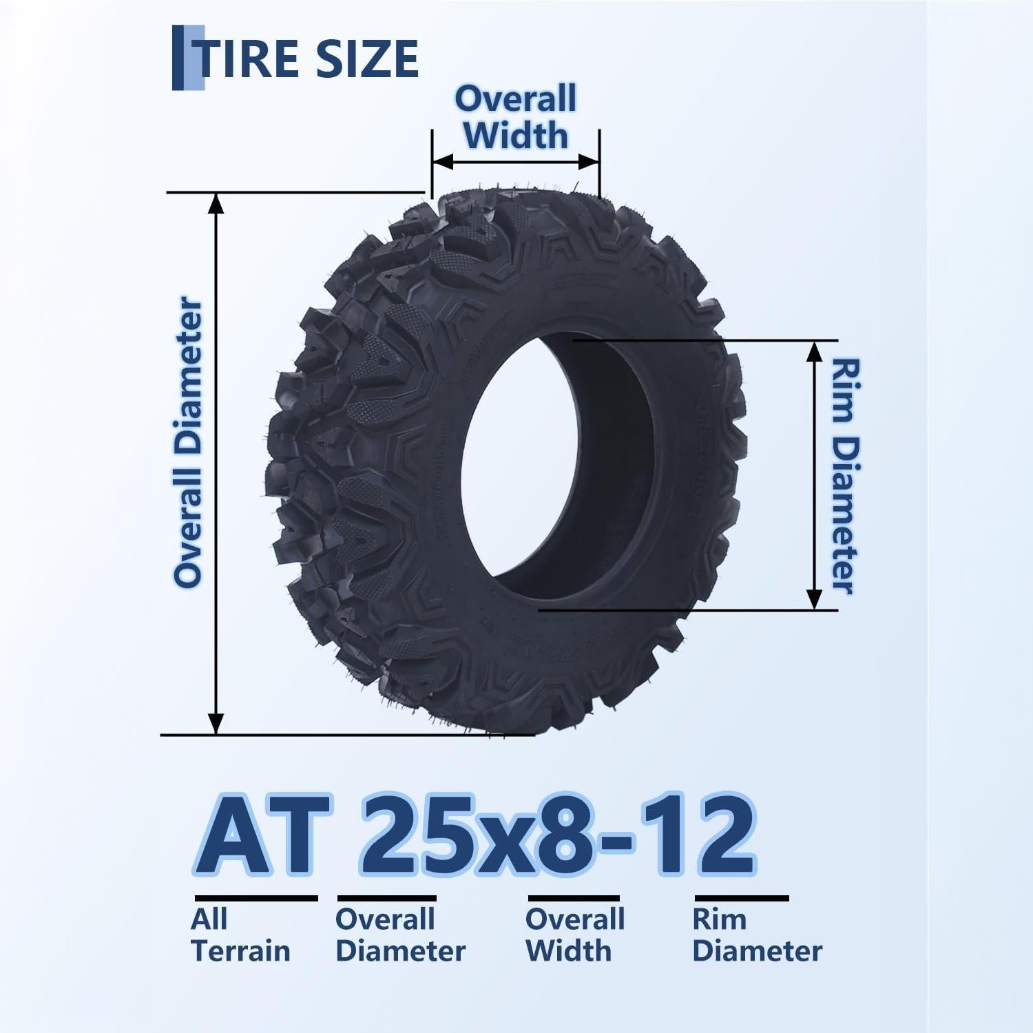 Garvee Superior Off-Road Traction ATV/UTV Tire Set - 25x8x12, 6PR Tubeless, Deep 15mm Step, Puncture & Abrasion Resistant, For Mud, Sand & Trail, Fits Polaris Ranger, Utility Farm Vehicles