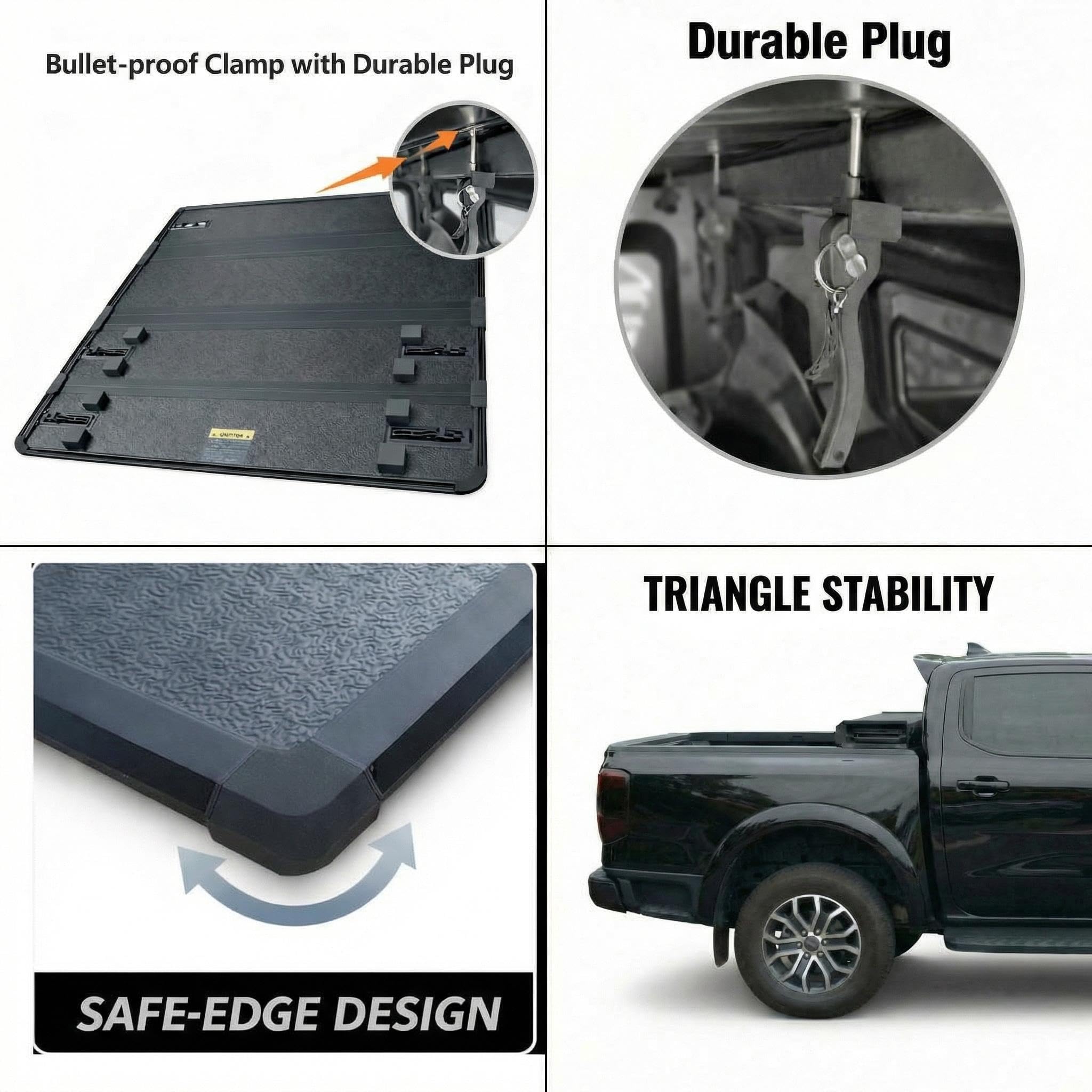 Garvee Hard Folding Truck Bed Tonneau Cover for 22-23 Ford Truck Bed, Zinc Aluminum Alloy, Tool-Free Installation, Secure Locking, Aerodynamic Design, Black