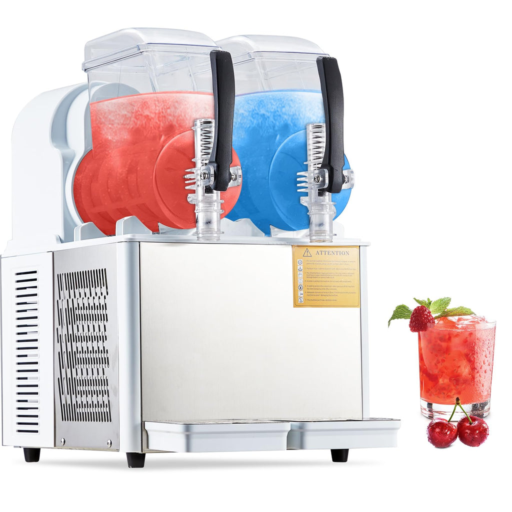 Garvee Commercial Slushie Machine - 4L*2 Capacity, Triple-Tank Options, Stainless Steel, Self-Cleaning, High-Speed Mixing - Ideal for Cocktails, Frozen Drinks, Coffee, Bars, Restaurants, Home,White
