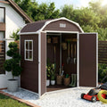 Garvee 6×4.5FT Resin Outdoor Storage Shed, Waterproof Garden Tool Shed with Floor, Window, Vents, Lockable Door & Ramp, UV-Resistant Patio Storage House for Backyard, Brown