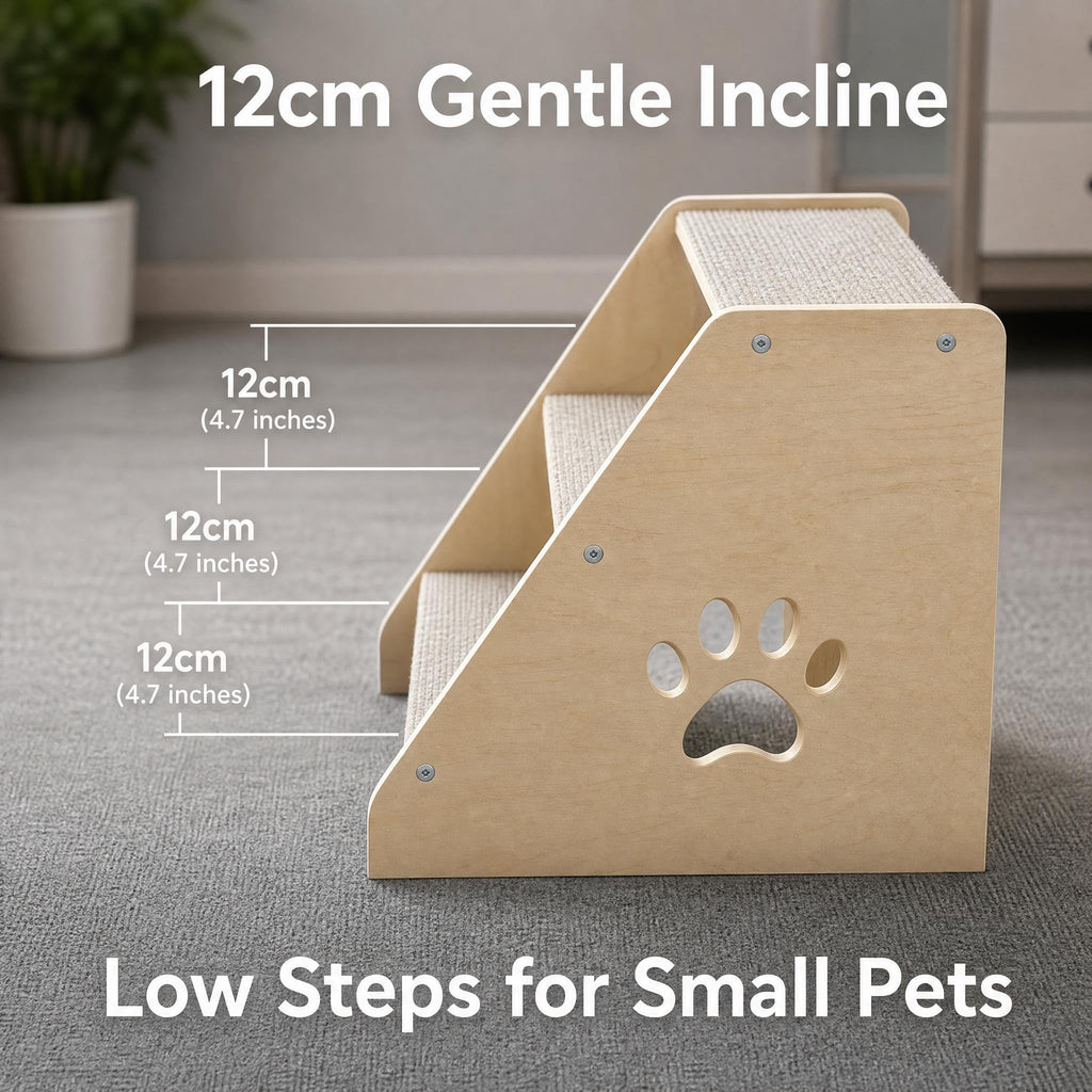 Garvee Wooden 3 Step Pet Stairs for Small Dogs and Cats with Non Slip Steps, Soft Fabric Cover, Low Profile for Bed Couch Car, for Puppies Kittens and Older Cats, Gray