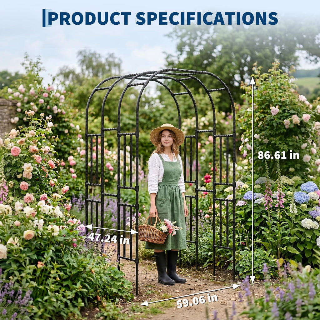 Garvee Garden Trellis Arch, 7.3 ft Extra Tall Polyethylene-Coated Steel Plant Support with 60"W x 87"H Frame for Cucumbers, Tomatoes, Beans & Flowers
