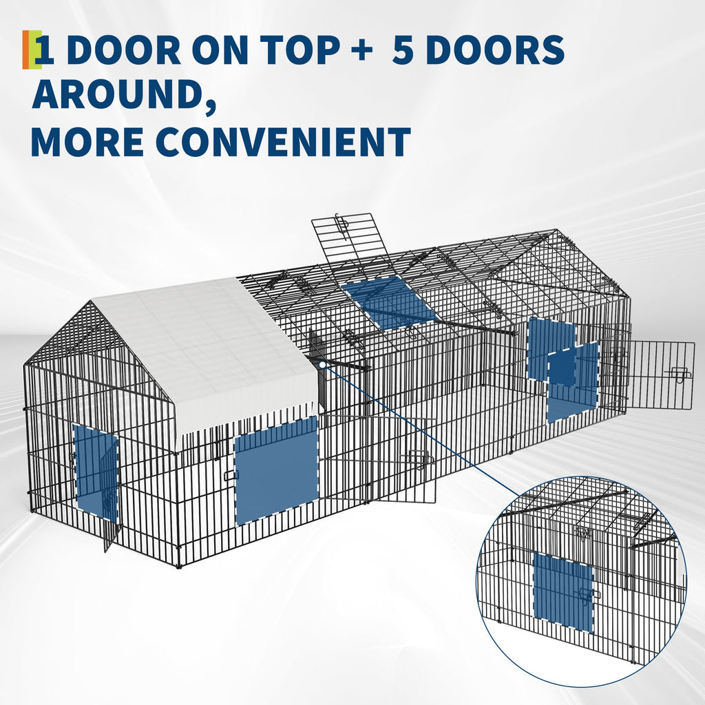 Garvee 130" Large Metal Chicken Coop and Rabbit Hutch – Portable Corrosion-Resistant Poultry Run Cage with Weatherproof 600D Oxford Cover and Secure Latches for 8-15 Hens, Ducks, or Small Animals (Black)