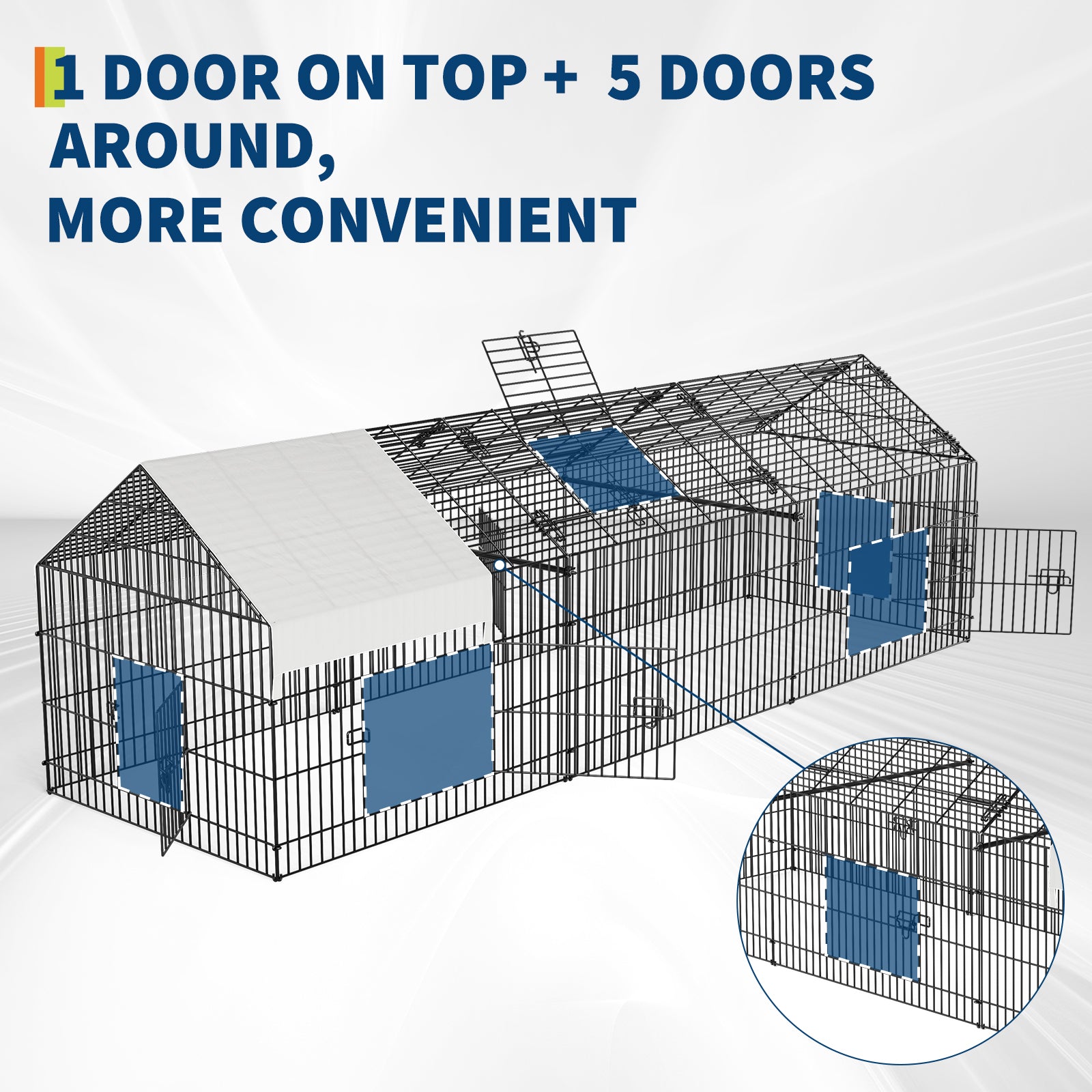 Garvee 130" Large Metal Chicken Coop and Rabbit Hutch – Portable Corrosion-Resistant Poultry Run Cage with Weatherproof 600D Oxford Cover and Secure Latches for 8-15 Hens, Ducks, or Small Animals (Black)