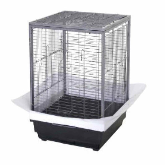 Garvee Portable Metal Bird Cage – 45 x 45 x 60 cm Travel Carrier for Small & Medium Birds, Parakeets, Cockatiels, Budgies, Finches, Parrots – Removable Tray, 2 Perches, Roller Base, Detachable Divider – Black