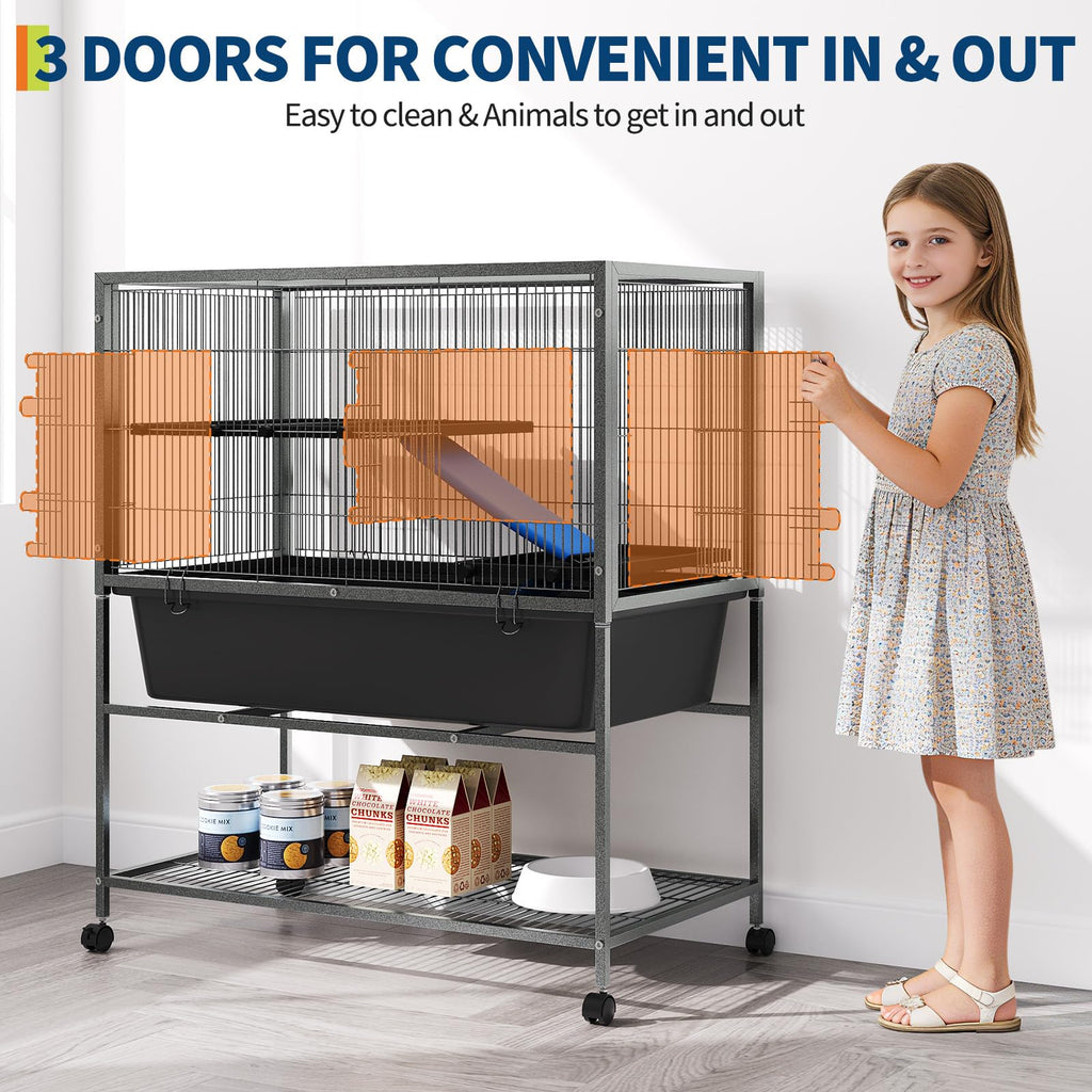 Garvee Ferret Cage, 40.4" h Large Ferret Nation Cage with 3 Removable Platforms, Deep Tray, Storage Shelf, Metal Small Animal Cages on Wheels for Sugar Glider, Guinea Pigs, Chinchillas, Rabbit