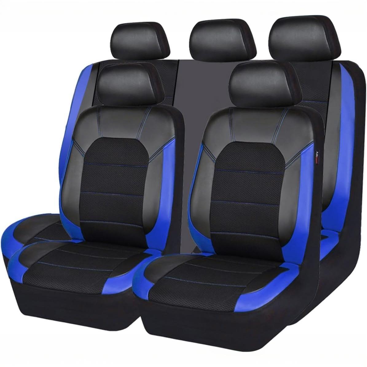 Garvee Global 9-Piece PU Leather Car Seat Cover Set – Full Coverage, Waterproof, Breathable, Non-Slip, Safety Cushion Compatible, Easy Installation – Fits Auto, Ford, Audi, Toyota, Motorhomes, Includes Headrest Covers – Blue