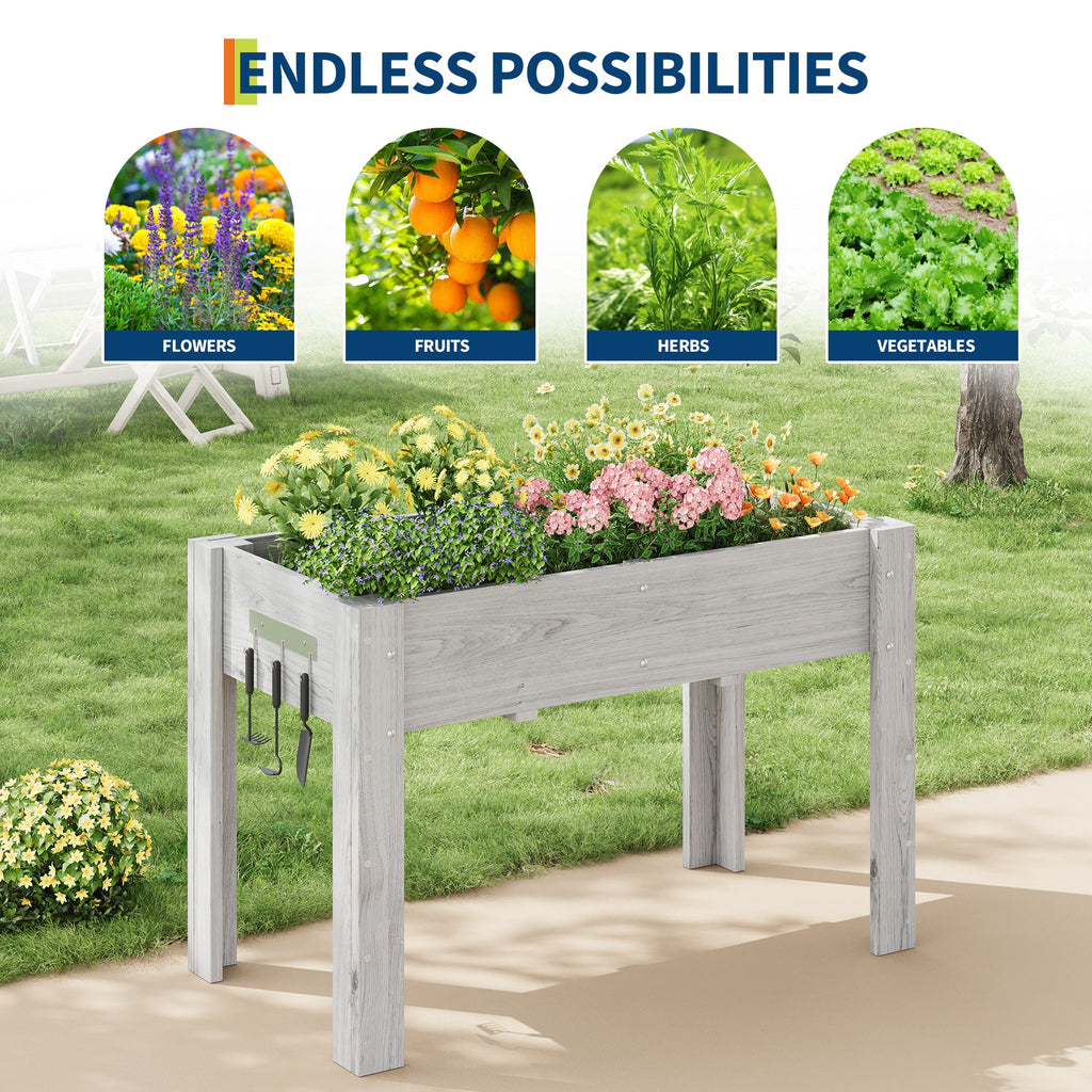 Garvee Ergonomic Wooden Raised Garden Bed with Legs & Hooks, 47" x 30" x 22" Large Outdoor Planter Box with Non-Woven Liner, Easy Assembly for Vegetables, Herbs & Flowers, Gray