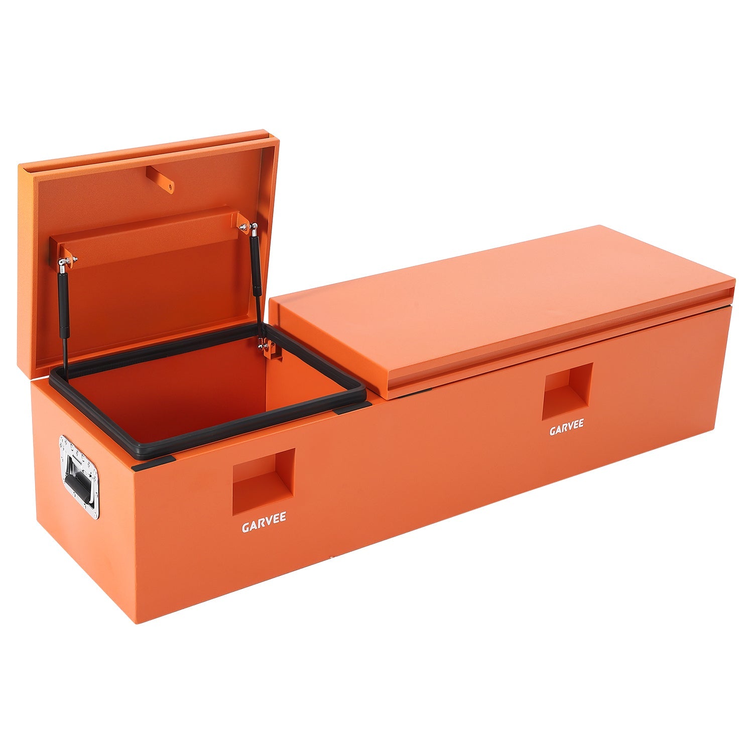 Garvee 48"X16"X14" Heavy Duty Steel Truck Bed Tool Box – Double Lid, Grooved Weatherproof Metal Chest with T-Handle & Side Handle, Durable Organizer for Pickup Truck, RV, Trailer, Front Double, Orange