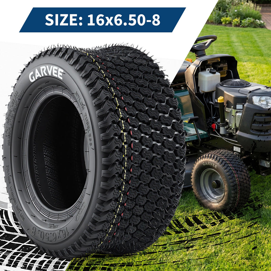Garvee 2-Pack 16x6.50-8 Lawn Mower Tires – 4PR Turf Tire, Tubeless, 620lbs Load Capacity – Replacement for Riding Mowers, Garden Tractors & Grass Cutting Equipment (Wheels NOT Included)