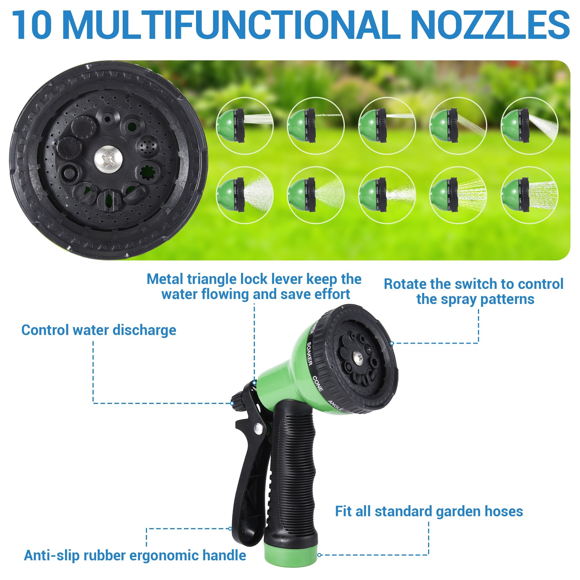 Garvee 150FT Heavy Duty Stainless Steel Garden Hose – Flexible, Kink-Free Metal Water Hose with 10-Function Leak-Proof Spray Nozzle, Sturdy Brass 3/4'' Connectors