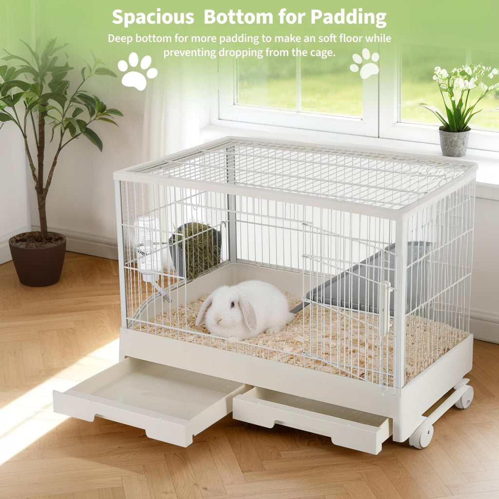 Garvee Small Animal Cage, Durable Large Rabbit Hutch, 33“ Small Animal Cage with 2 Removable Tray, Ramp, 6 Casters, Water & Hay Feeder, Indoor & Out Door Use for Rabbit, Hamster