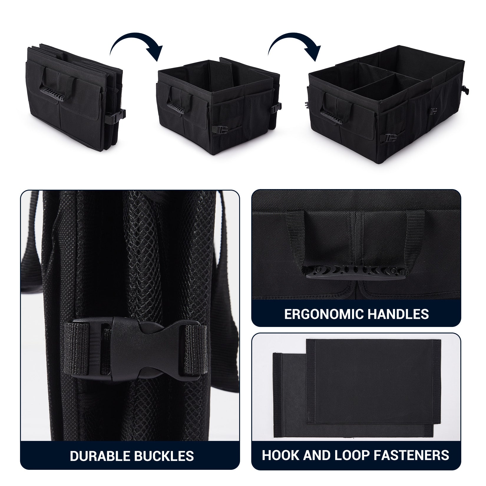Garvee Large Capacity Collapsible Car Trunk Organizer - Durable Black Polyester Storage Bag - Keeps Car, SUV, Van Accessories Neat - Collapsible & Portable - Black 60.96*38.1*25.4cm
