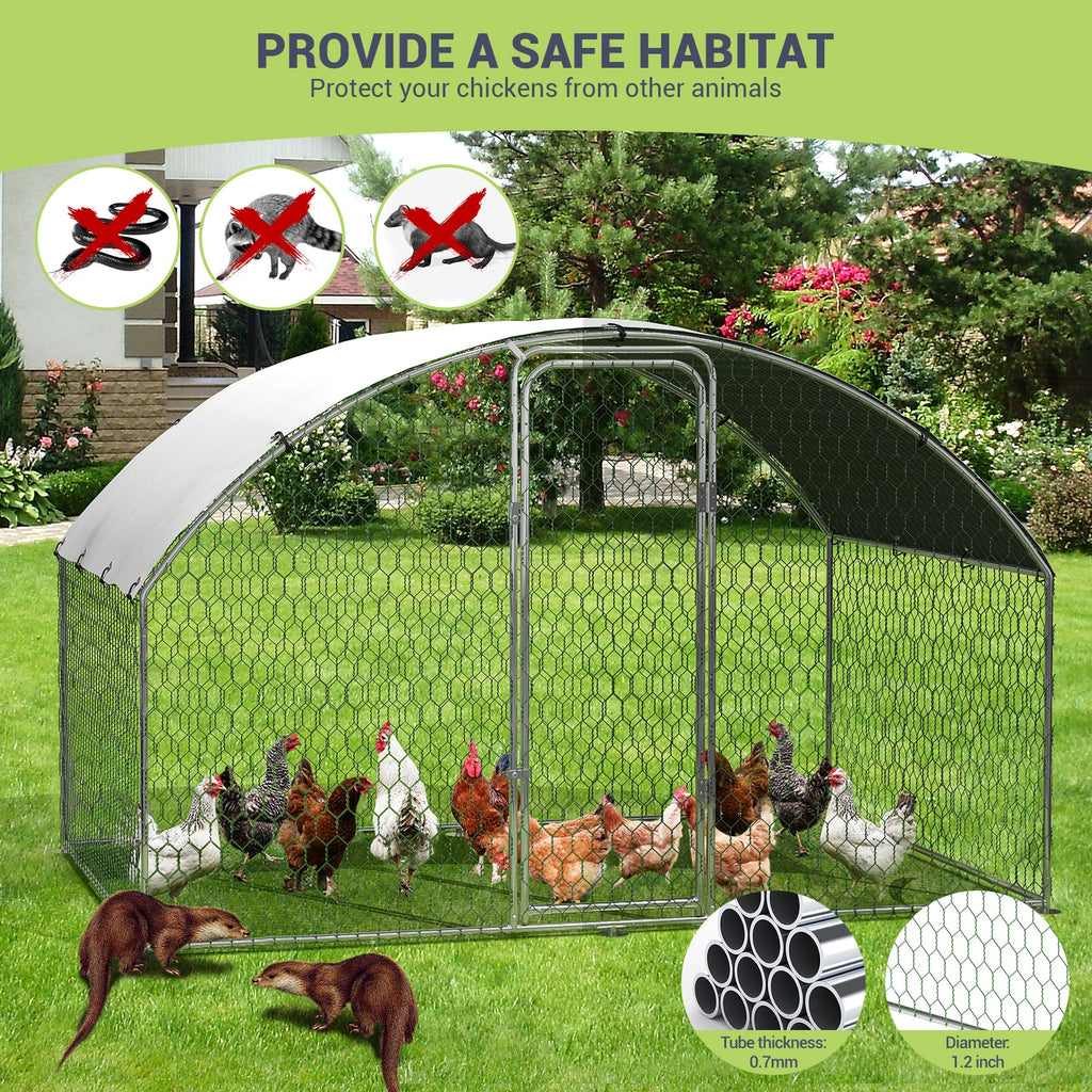 Garvee Spacious Walk-In Metal Chicken Coop - Dome Roof, Waterproof & UV-Resistant Cover, Lockable Door, Outdoor Poultry Cage for Hens, Ducks & Small Animals, Ideal for Backyard & Farm - Size: 9.8 x 6.5 x 6.5 ft